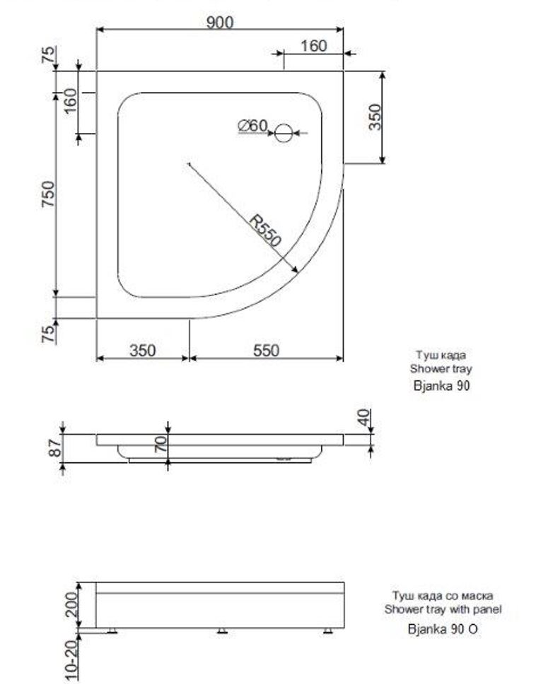 tuš kada bjanka r90 plitka