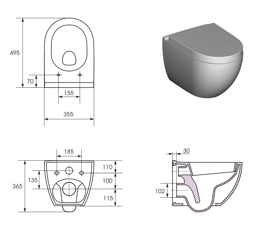 Urban Harmony WC šolja konzolna Clean On sa antibakterijskom daskom