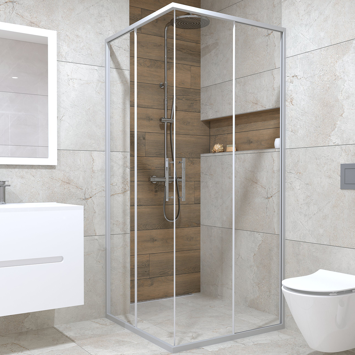 Tuš kabina Una Slim 90x90 hrom/prozirna