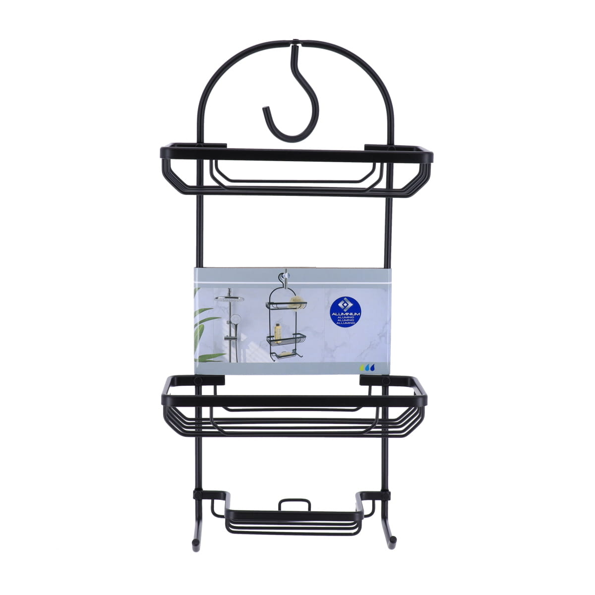 tendance žičana polica sa 2 nivoa sa kukom 49x28x12,5 crna (kopiraj)