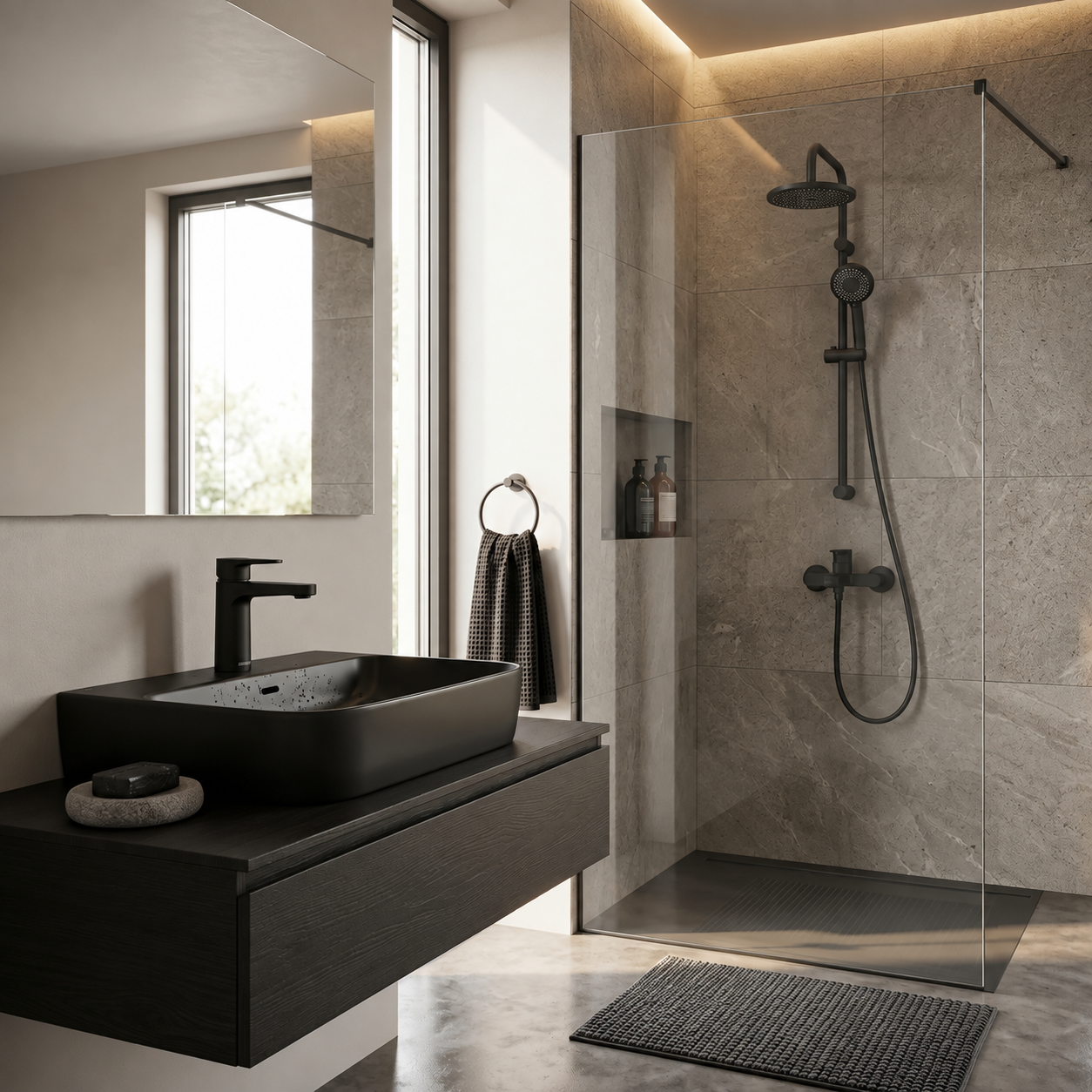 blau set 3u1 baterija za lavabo + baterija za kadu sa usponskim tušem black