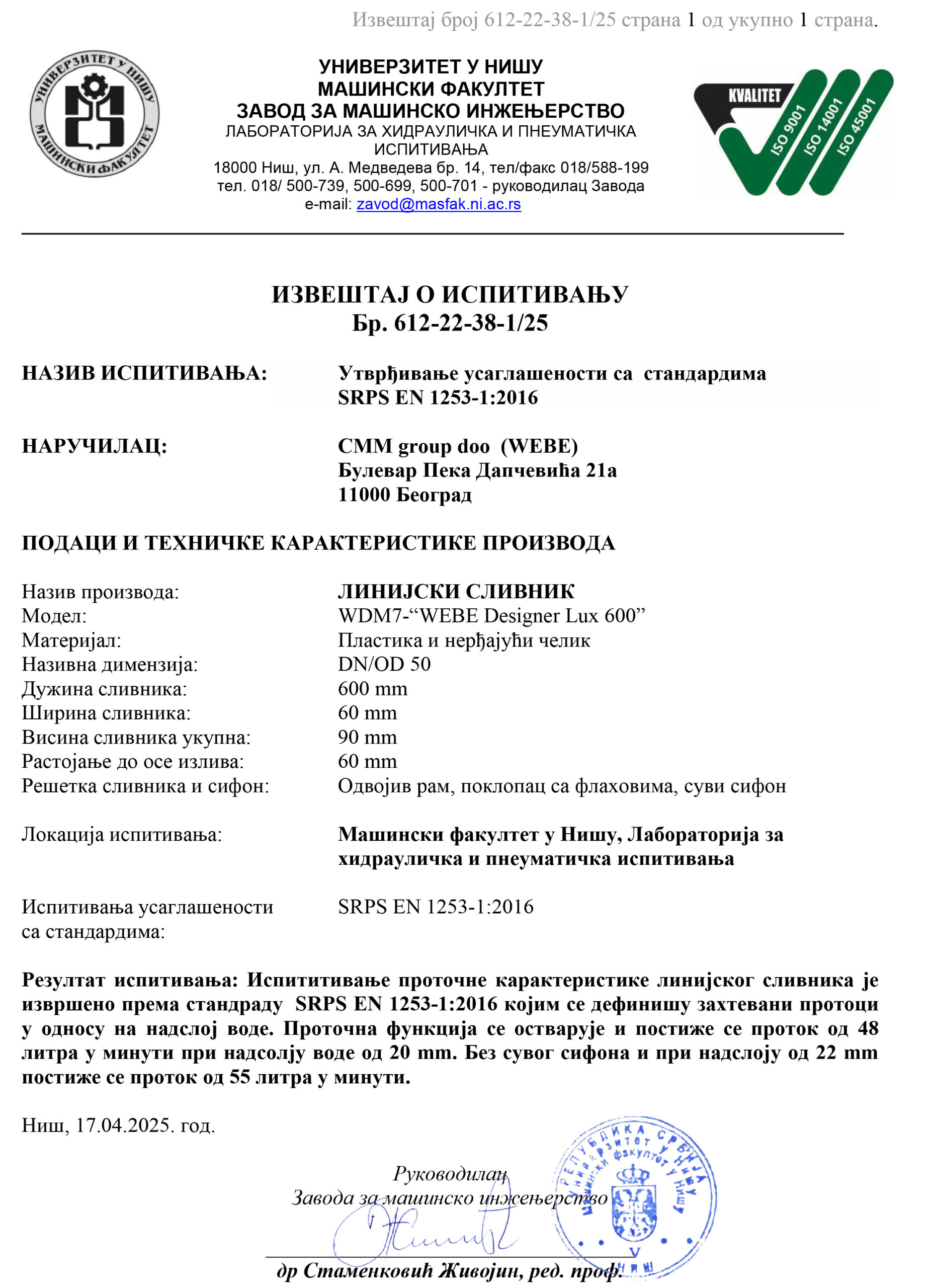 tuš kanalica webe drain designer lux 600