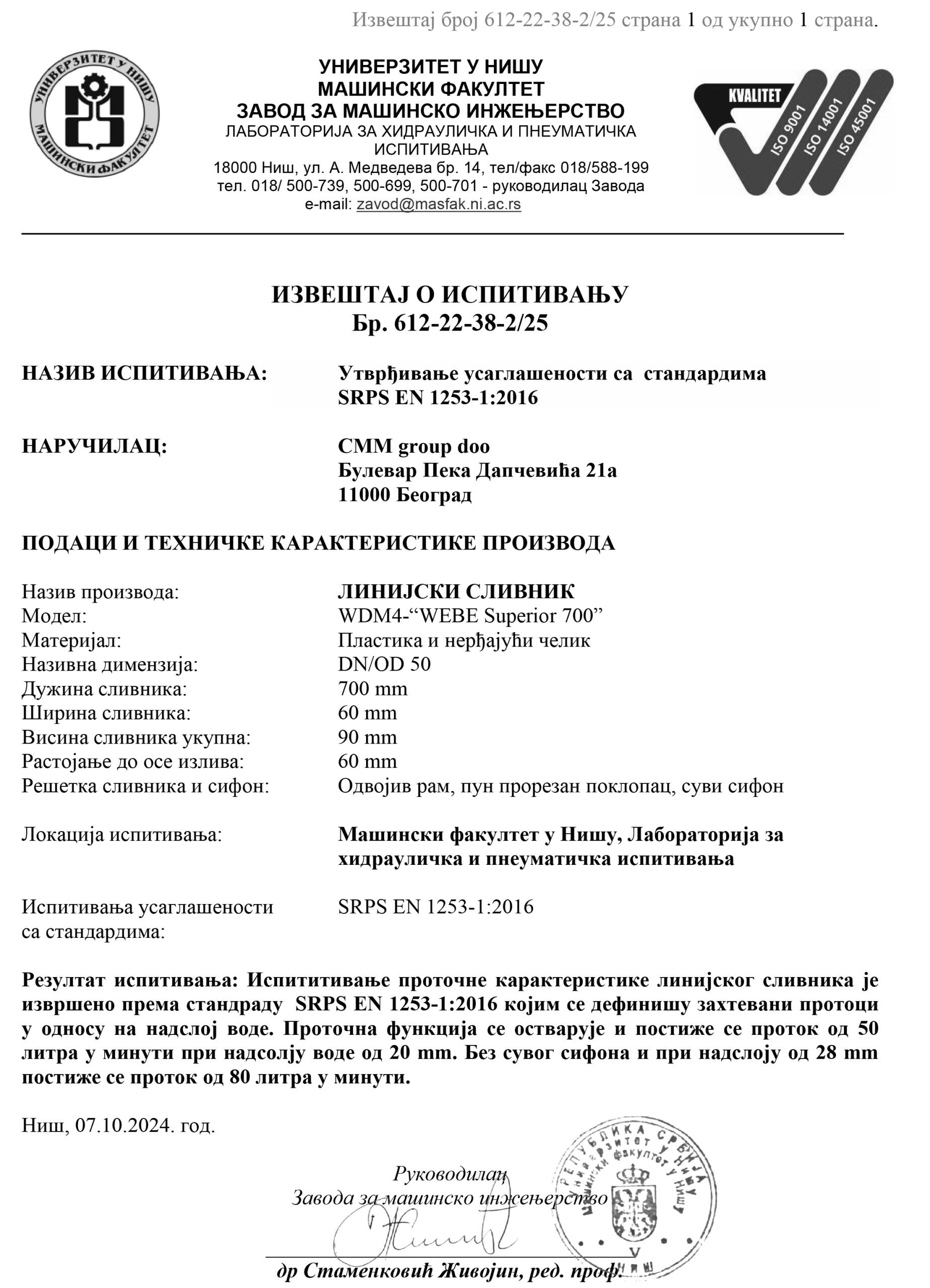 tuš kanalica webe drain superior 700