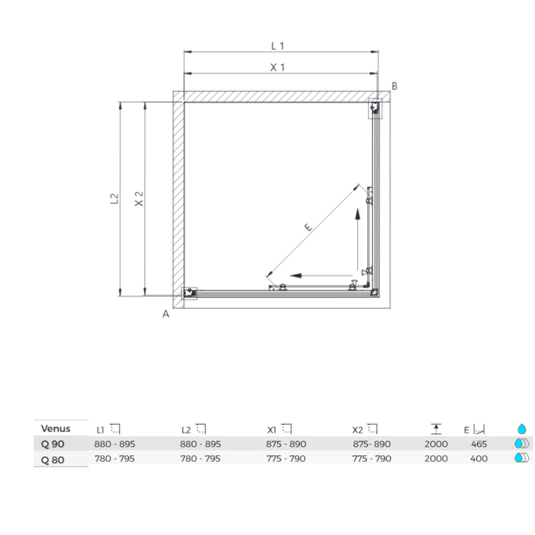 tuš kabina venus q black 90x90