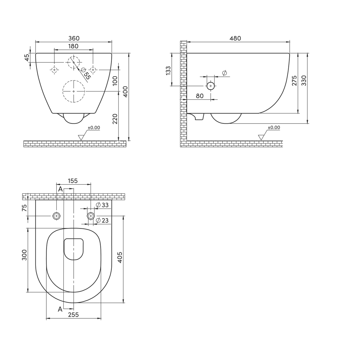 bella turkuaz wc šolja konzolna 48 cm rimles sa slim ss daskom