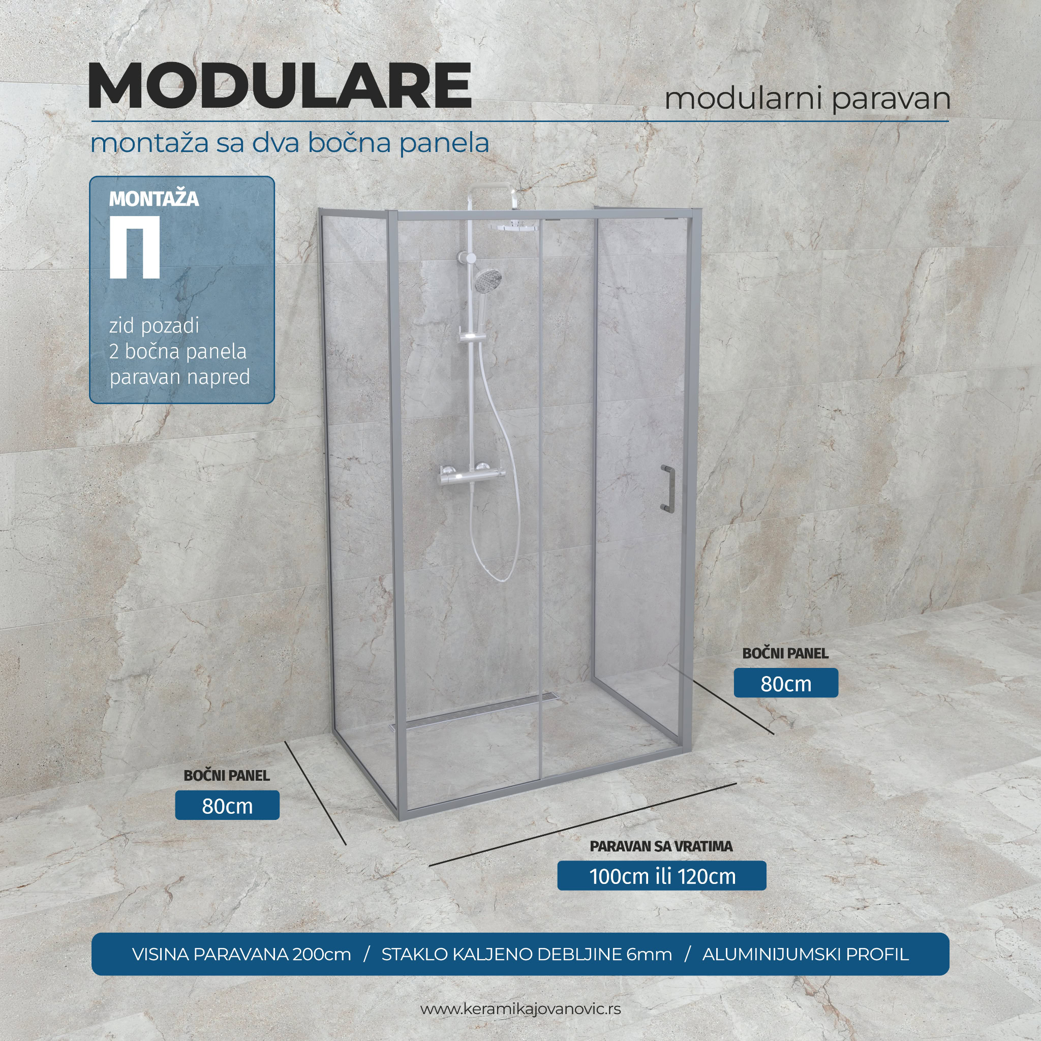 modulare paravan 120 sa dva bocna panela