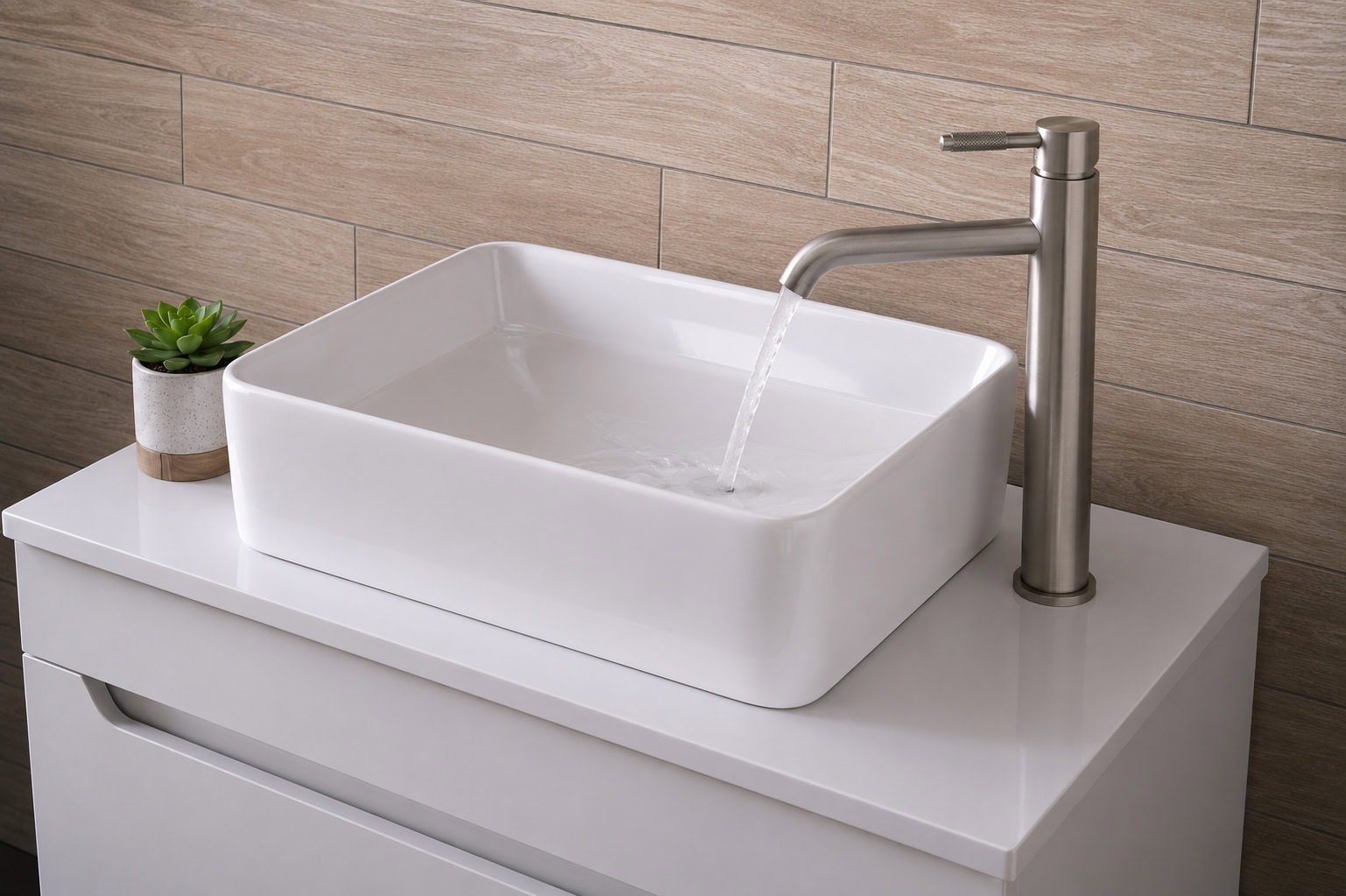 luma baterija za umivaonik visoka brushed (brušena, siva)