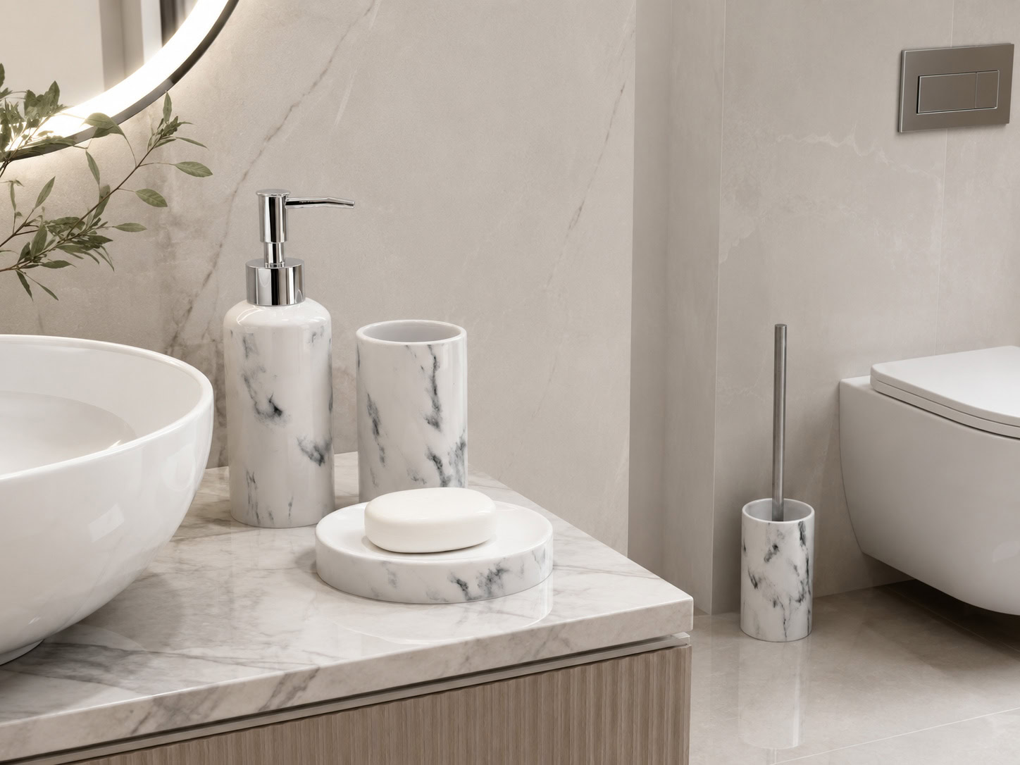 Marble-Tendance-komplet-beli tendance dozer za sapun marble keramika, bela