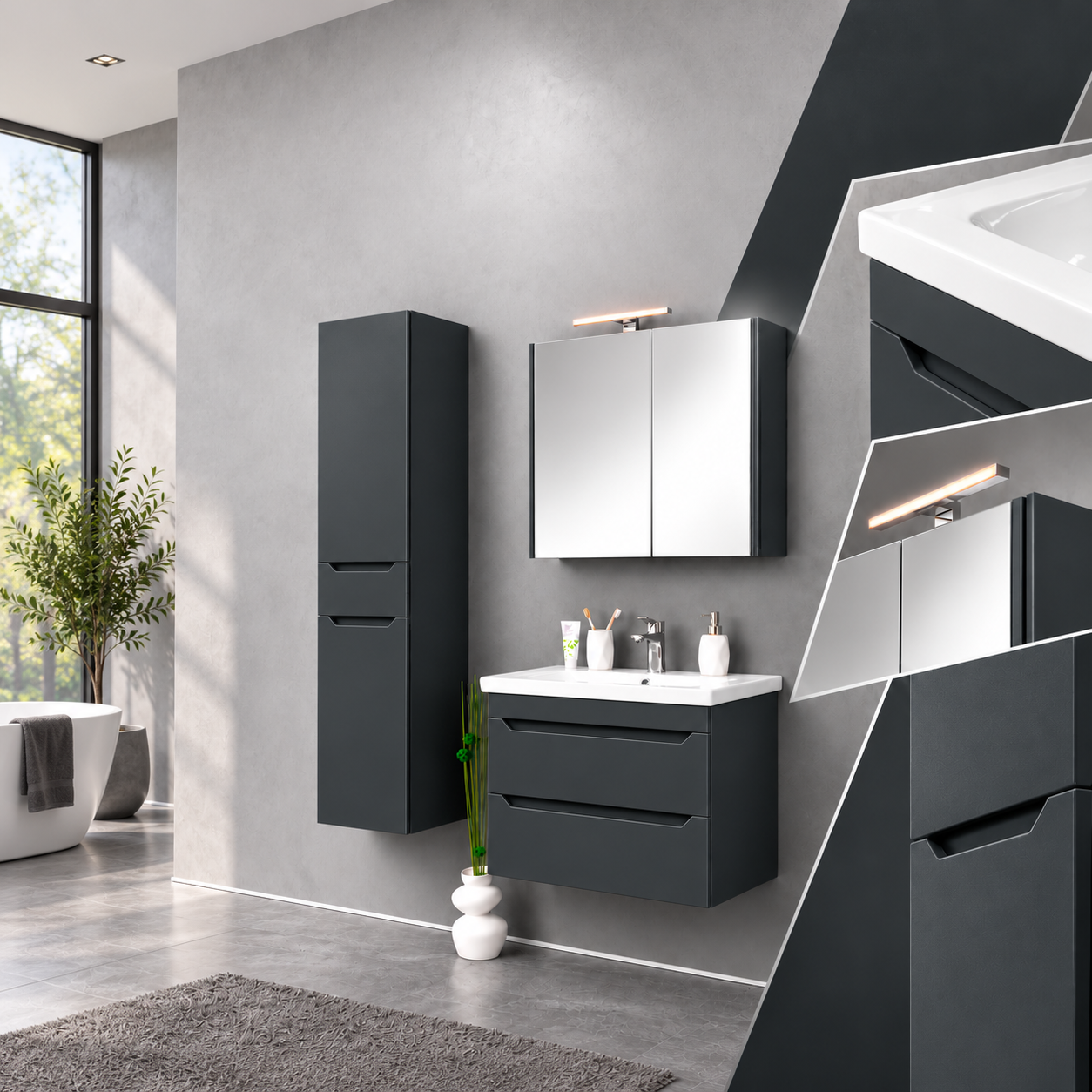 Modern Charcoal Bathroom Vanity Showcase sharp 80 mat antracit donji deo